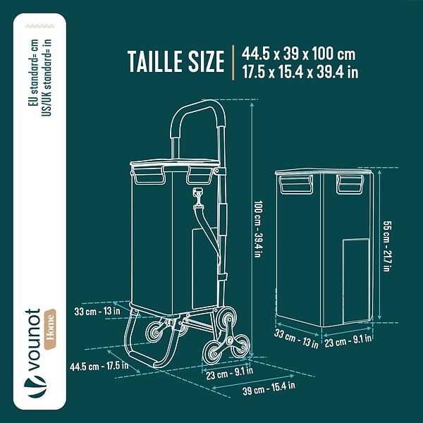 VOUNOT - Chariot de courses pliable monte escalier aluminium avec sac isotherme gris - large