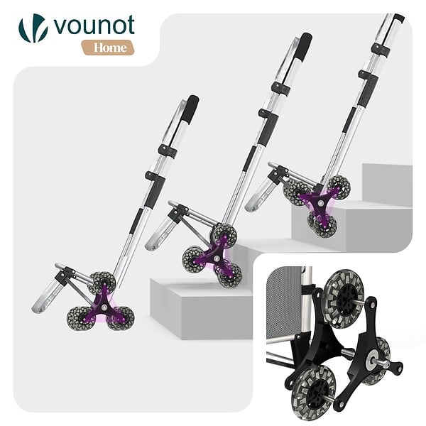 VOUNOT - Chariot de courses pliable monte escalier aluminium avec sac isotherme gris - large