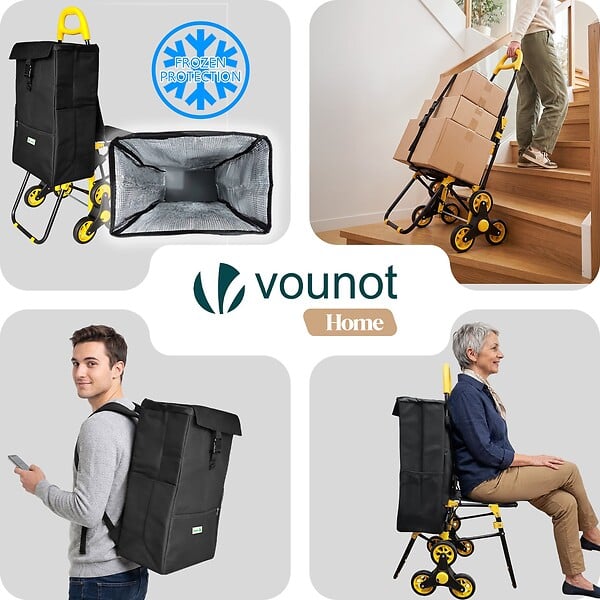 VOUNOT - Chariot de courses pliable avec siege Jaune - large