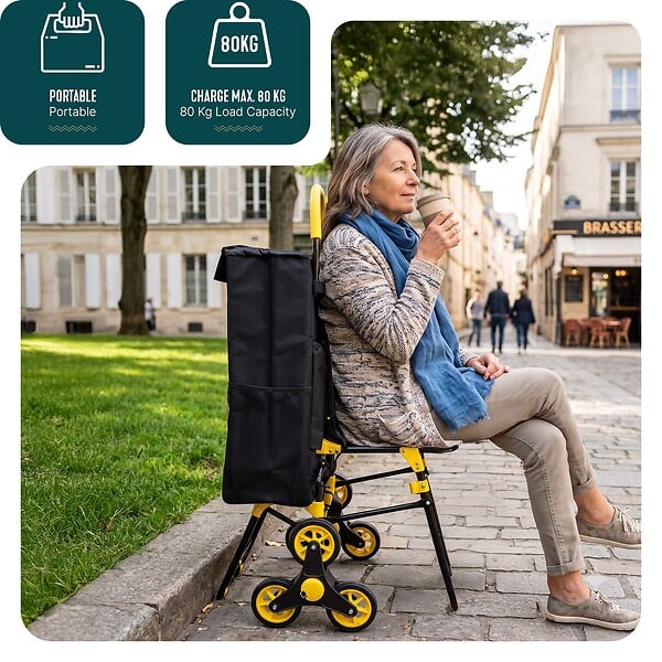 VOUNOT - Chariot de courses pliable avec siege Jaune - large
