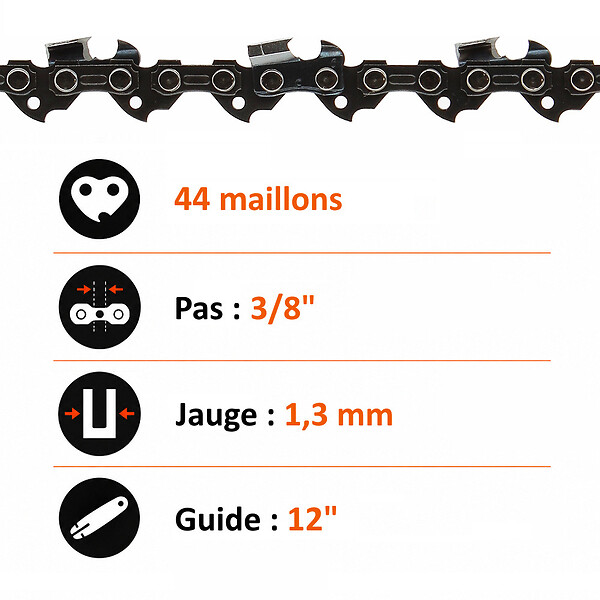 GT GARDEN - Guide 12 pouces (30 cm) avec lot de 3 chaînes 44 maillons pour multifonction 4 en 1 et outil sur per - large