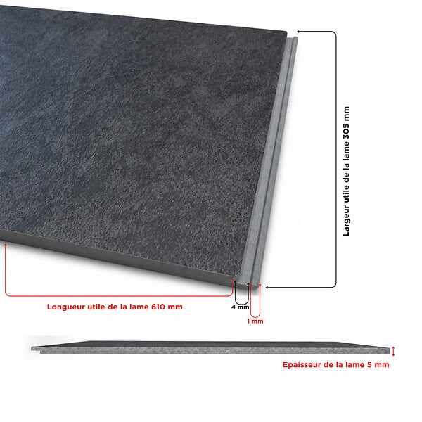 MCCOVER - Dalle SPC sols et murs en paquet de 10 dalles de 305X610X4MM (1,86 m²) Pierre noire - large