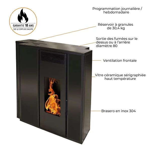 EMAFLAM - Poêle à granulés TESSA 10 kW Etanche - - large