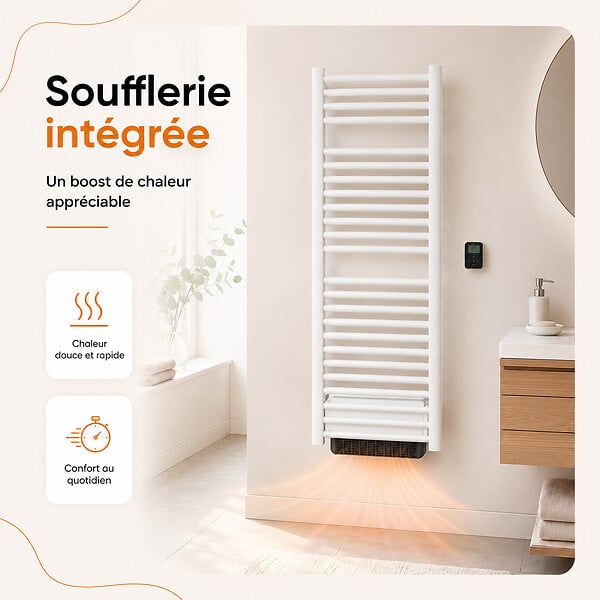 BESTHERM - Sèche-serviette électrique sans fluide avec soufflerie - BESTHERM - HESTIA 750 + 1000W - blanc - large