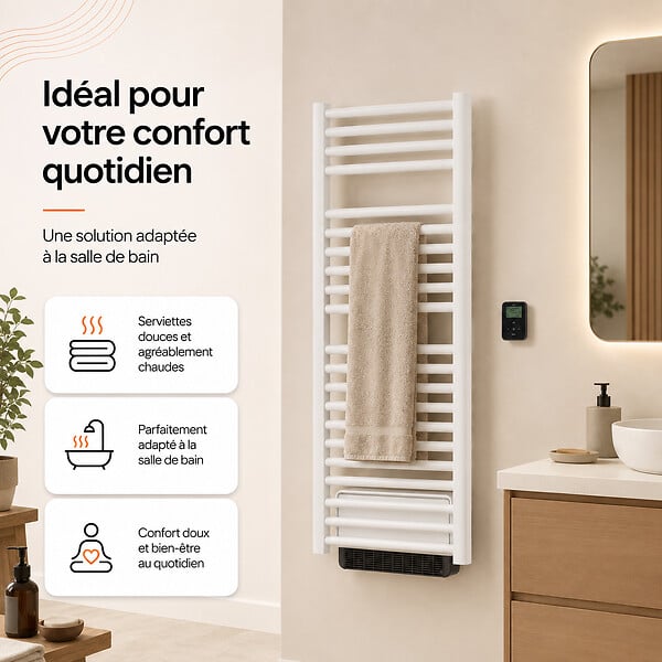 BESTHERM - Sèche-serviette électrique sans fluide avec soufflerie - BESTHERM - HESTIA 750 + 1000W - blanc - large