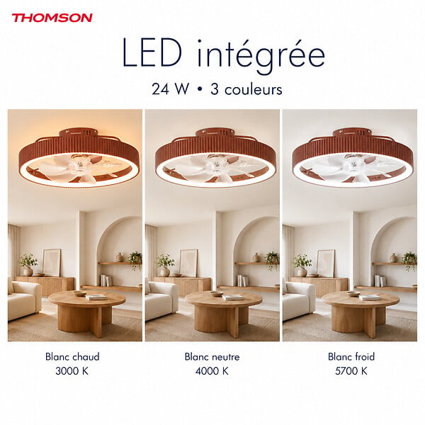 THOMSON - Ventilateur de plafond avec lumière THOMSON MIRA avec 7 pales, diamètre de 50 cm et télécommande incluse - large