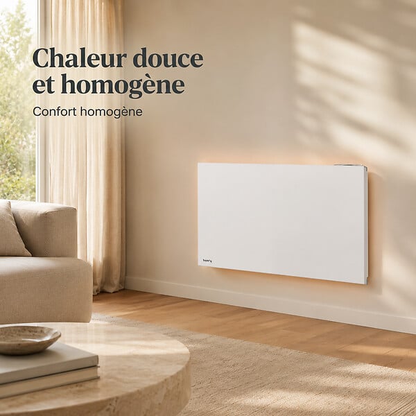 HOM'Y - Radiateur électrique fixe connecté WiFi à inertie sèche céramique - HOM'Y - ORPHEE CONNECT 1500W - horizontal blanc - NF - large