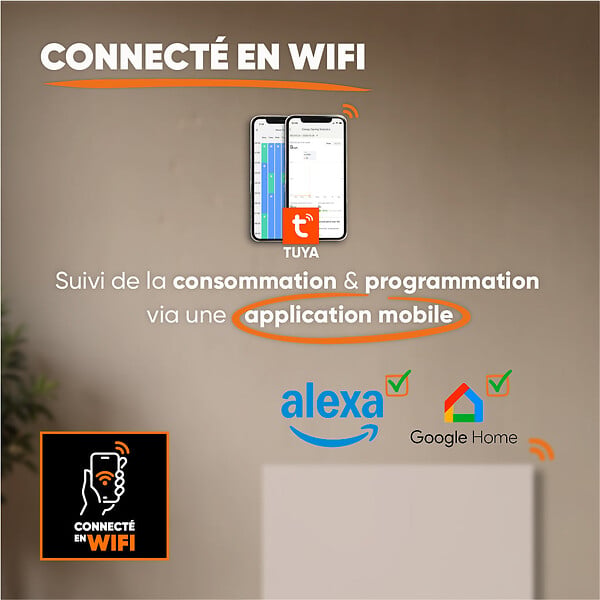 BESTHERM - Radiateur électrique fixe connecté WiFi à inertie sèche céramique - BESTHERM - NESSA CONNECT 500W - horizontal blanc - NF - large