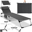 TECTAKE - Chaise longue en aluminium rembourrée pliable avec l'accent dossier réglable en 6 positions et poche latérale gris - vignette