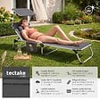 TECTAKE - Chaise longue en aluminium rembourrée pliable avec l'accent dossier réglable en 6 positions et poche latérale gris - vignette