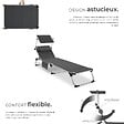 TECTAKE - Chaise longue en aluminium rembourrée pliable avec l'accent dossier réglable en 6 positions et poche latérale gris - vignette
