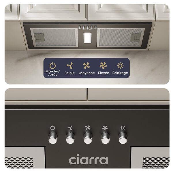 CIARRA - CIARRA Groupe Filtrant 52cm Hotte Encastrable 300m3/h 3 Vitesses Evacuation ou Recyclage CBCB5937A - large