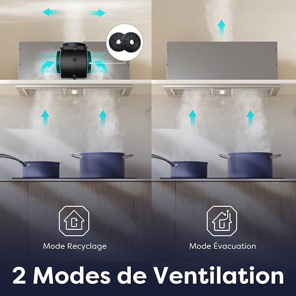 CIARRA - CIARRA Groupe Filtrant 52cm Hotte Encastrable 300m3/h 3 Vitesses Evacuation ou Recyclage CBCS5937A - large