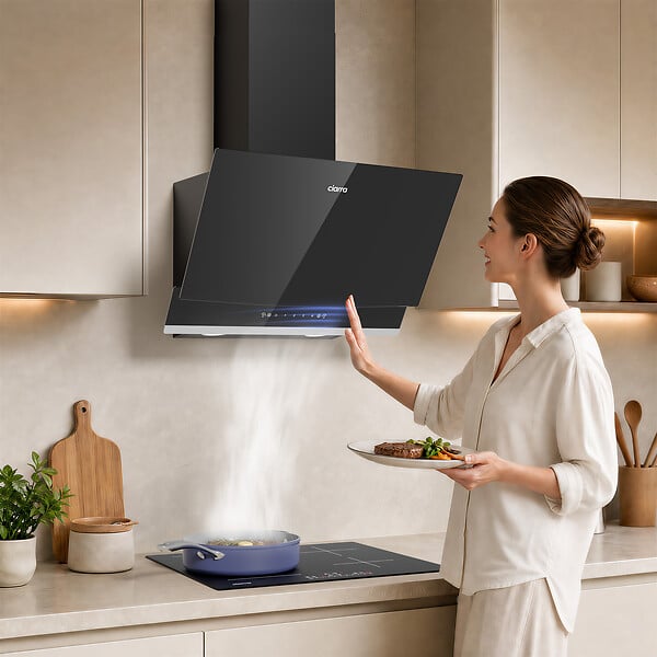 CIARRA - CIARRA Hotte inclinée 60cm - 3 Vitesses 710m³/h - Hotte de Cuisine Recyclage ou Evacuation Filtre Charbon Inclus - Commande Tactile et Gestuelle - CD6736AB - large