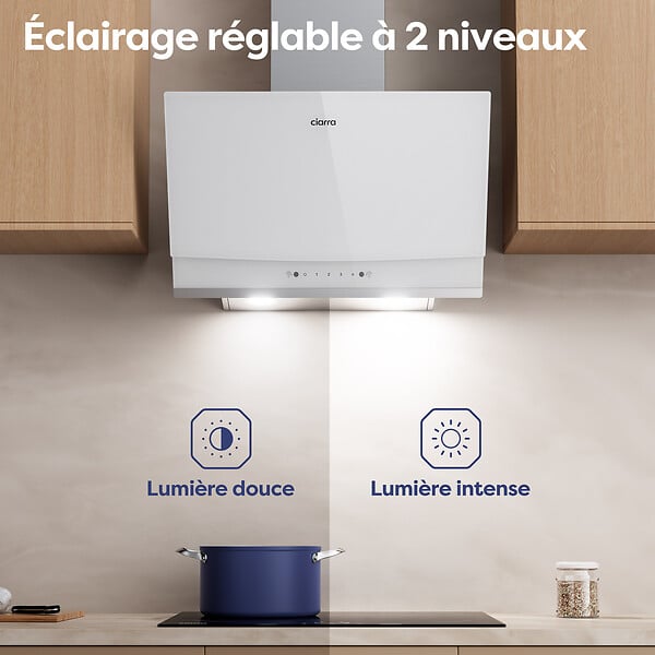 CIARRA - CIARRA Hotte inclinée 60cm - 3 Vitesses 710m³/h - Hotte de Cuisine Recyclage ou Evacuation Filtre Charbon Inclus - Commande Tactile et Gestuelle - CD6736AW - large