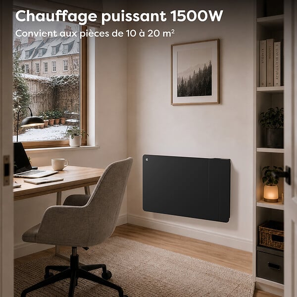 CIARRA - CIARRA CDHTD15A-B Radiateur Electrique Connecté Mural 1500W 10-15㎡ Double Cœur de Chauffe IP24 Chauffage Programable - large