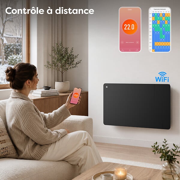 CIARRA - CIARRA CDHTD15A-B Radiateur Electrique Connecté Mural 1500W 10-15㎡ Double Cœur de Chauffe IP24 Chauffage Programable - large
