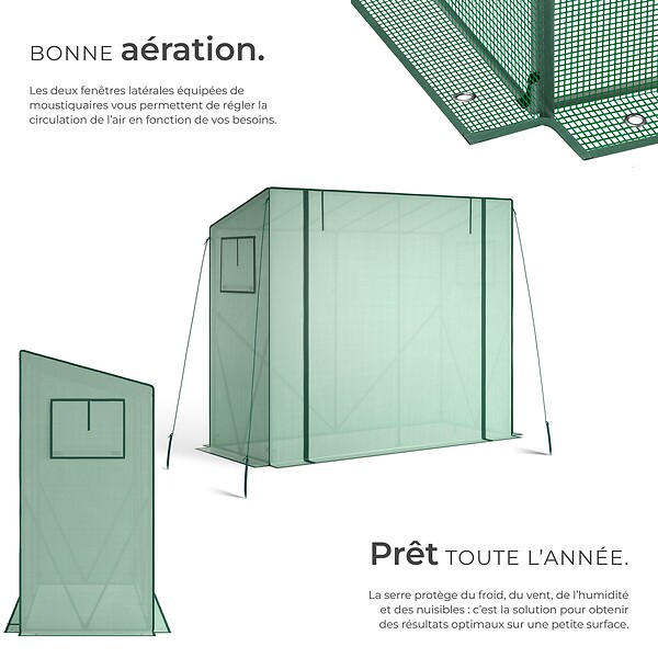 TECTAKE - Serre en plastique et acier résistante aux intempéries et aux UV 200 x 77 x 170 cm vert - large