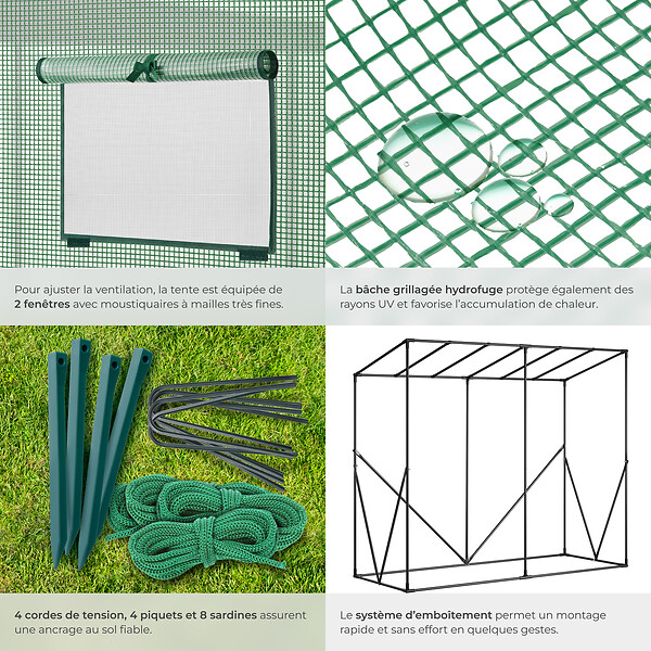 TECTAKE - Serre en plastique et acier résistante aux intempéries et aux UV 200 x 77 x 170 cm vert - large