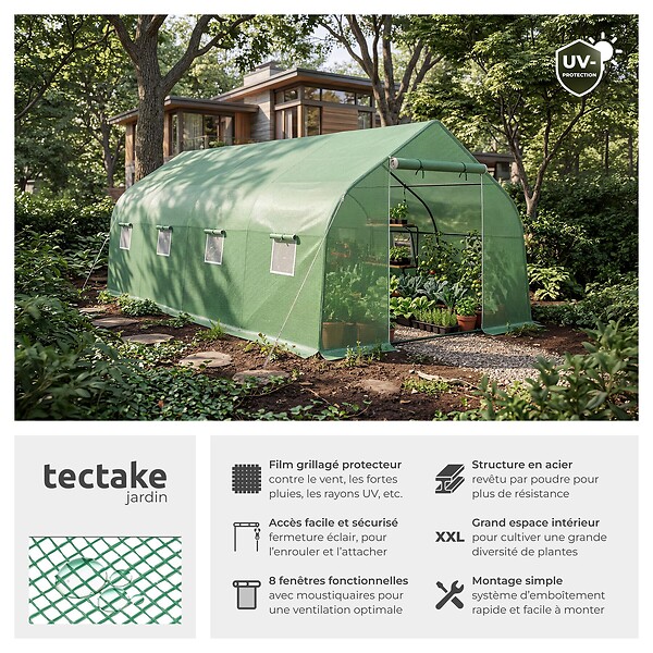 TECTAKE - Serre tunnel 18 m² 600x300x205cm vert - large