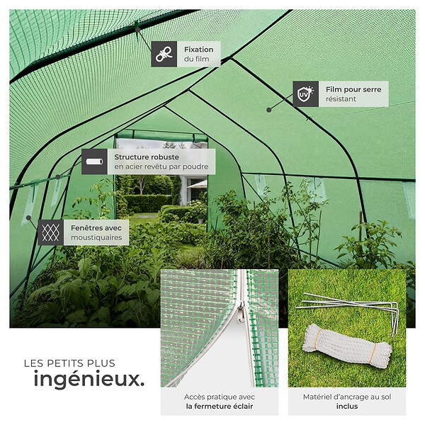 TECTAKE - Serre tunnel 18 m² 600x300x205cm vert - large