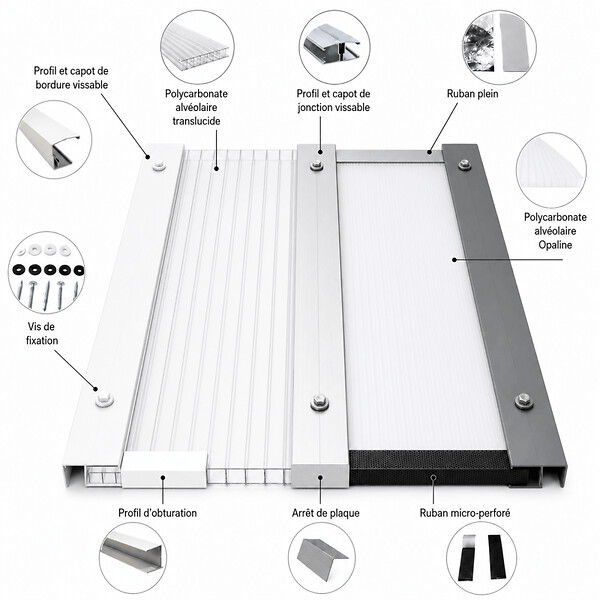 MCCOVER - Profil d'obturation couverture polycarbonate L 98 cm ( x 2 pièces) Aluminium, ep.10 mm, L.98 cm - large