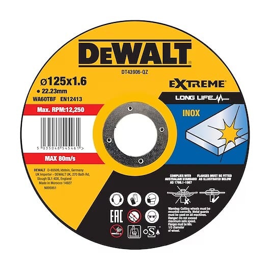 DEWALT - Disque à tronçonner l'inox 125x22,2mm, moyeu plat DEWALT - large