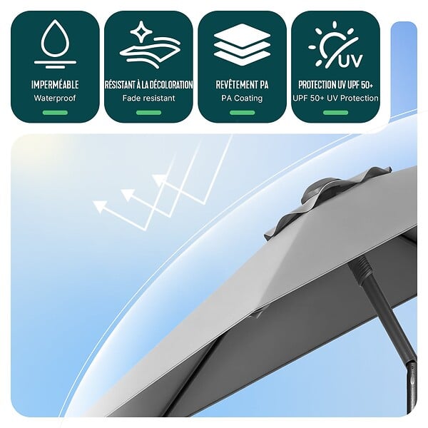 VOUNOT - Parasol de jardin inclinable avec aeration et sac bandouliere 270cm gris - large