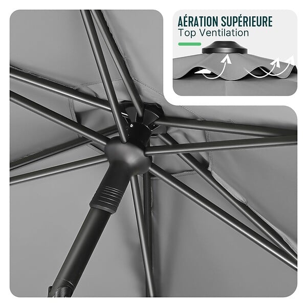 VOUNOT - Parasol de jardin inclinable avec aeration et sac bandouliere 270cm gris - large
