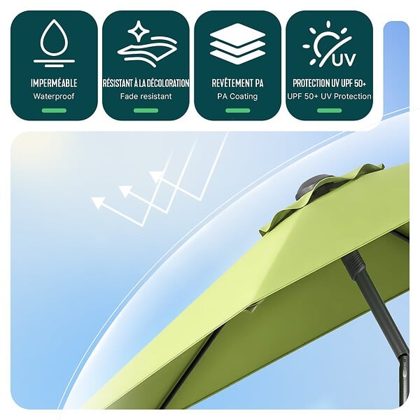 VOUNOT - Parasol de jardin inclinable avec aeration et sac bandouliere 270cm vert olive - large