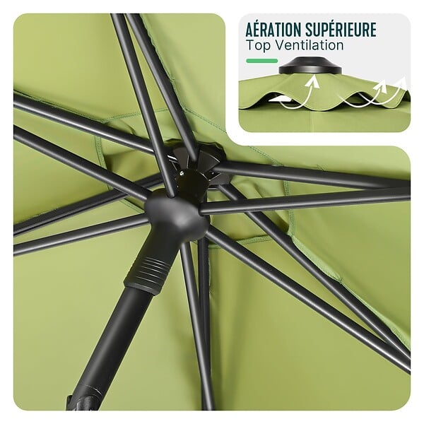 VOUNOT - Parasol de jardin inclinable avec aeration et sac bandouliere 270cm vert olive - large