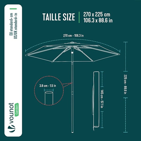 VOUNOT - Parasol de jardin inclinable avec aeration et sac bandouliere 270cm beige - large