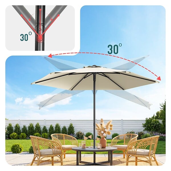 VOUNOT - Parasol de jardin inclinable avec aeration et sac bandouliere 270cm beige - large