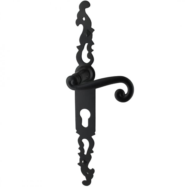 SECURY-T - Poignées de porte fer forgé COQ noir 330X36 mm Trou de cylindre i - large