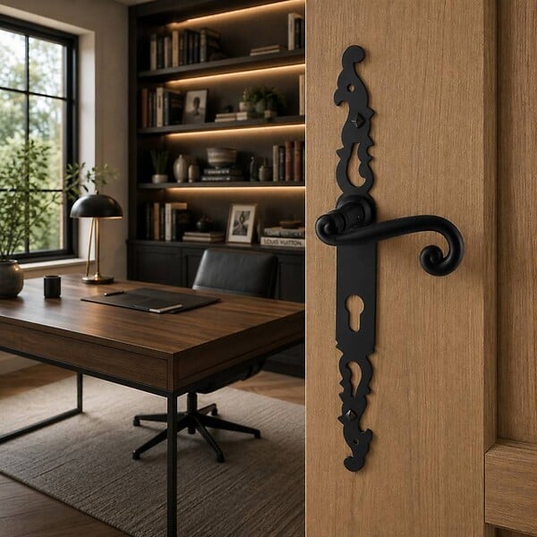 SECURY-T - Poignées de porte fer forgé COQ noir 330X36 mm Trou de cylindre i - large