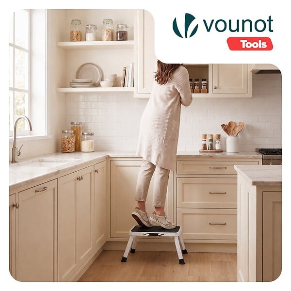 VOUNOT - Marche pied pliable en acier portable plateforme antiderapante 38x26cm blanc - large
