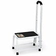 VOUNOT - Marche pied en acier avec barre d’appui plateforme antiderapante 38x26cm blanc - vignette