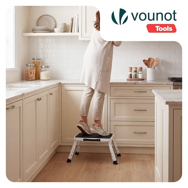 VOUNOT - Marche pied pliable en acier portable 3 hauteurs reglables plateforme antiderapante 38x26cm blanc - large