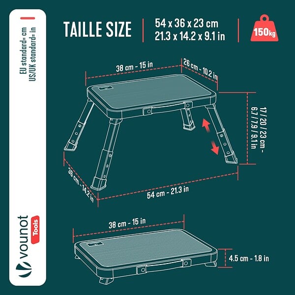 VOUNOT - Marche pied pliable en acier portable 3 hauteurs reglables plateforme antiderapante 38x26cm blanc - large