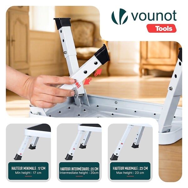 VOUNOT - Marche pied pliable en acier portable 3 hauteurs reglables plateforme antiderapante 38x26cm blanc - large