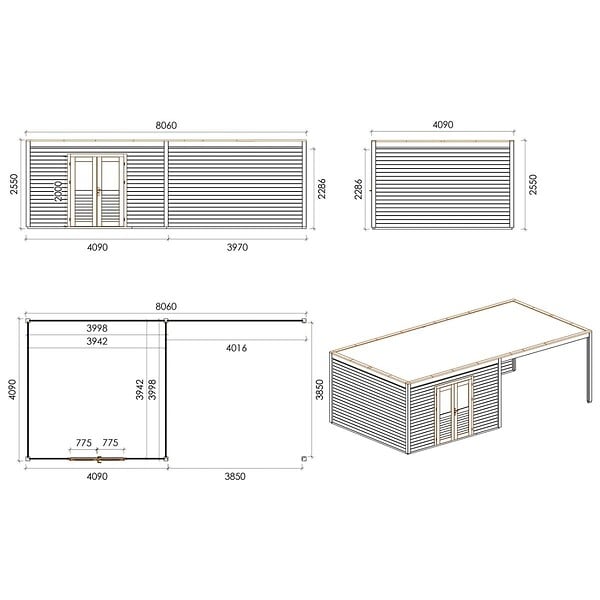 ALTANKA - Abri de jardin en bois Nova 8.06x4.09m - 32.96m2 - Ep. 28mm - Traité - 000486 - large