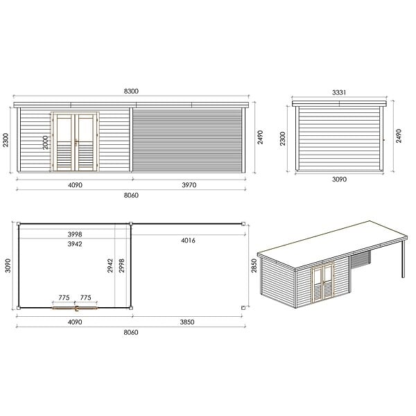 ALTANKA - Abri de jardin en bois Freya 7.06x3.09m - 21.81m2 - Ep. 28mm - Traité - 000474 - large