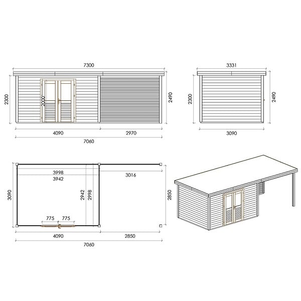 ALTANKA - Abri de jardin en bois Freya 6.56x3.09m - 20.27m2 - Ep. 28mm - Traité - 000473 - large