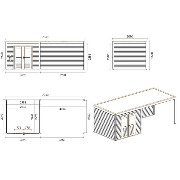 ALTANKA - Abri de jardin en bois Sora 7.06x3.09m - 21.82m2 - Ep. 28mm - Traité - 000481 - large