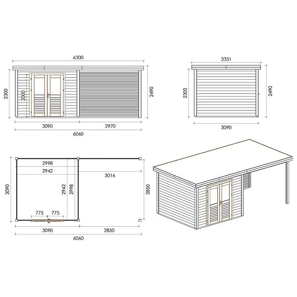 ALTANKA - Abri de jardin en bois Aura 6.06x3.09m - 18.72m2 - Ep. 28mm - Traité - 000469 - large
