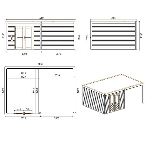 ALTANKA - Abri de jardin en bois Sora 6.06x4.09m - 23.41m2 - Ep. 28mm - Traité - 000482 - large