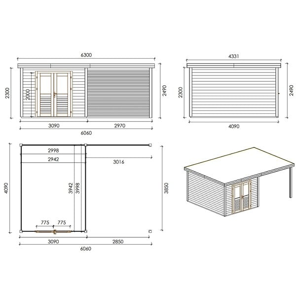 ALTANKA - Abri de jardin en bois Aura 6.06x4.09m - 18.72m2 - Ep. 28mm - Traité - 000471 - large