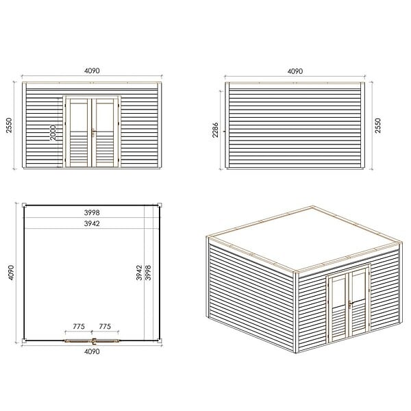 ALTANKA - Abri de jardin en bois Nova 4.09x4.09m - 16.73m2 - Ep. 28mm - Traité - 000479 - large