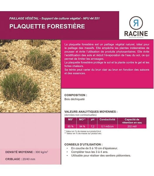 RACINE - Paillage mulch végétal plaquette forestière, x1 sac de 50 L - KOM24 - large