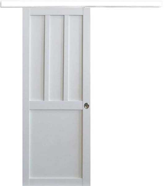 GD MENUISERIES - Porte Coulissante Atelier 2 panneaux blanc H204 x L83 cm, Rail Alu bandeau blanc, Coquilles - large